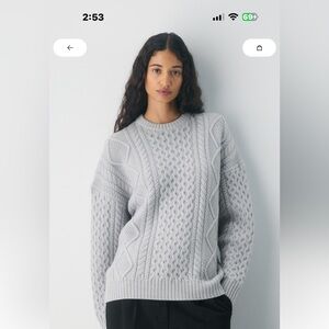 Aritzia Light Gray Cable Knit 100% Merino Wool Sweater